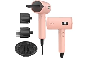 AINA Profesjonalna suszarka do włosów do salonu, 2300W z dyfuzorem szczotkowym dla kobiet bezszczotkowy 150 000 obr./min, jonowy, wskaźnik LED, 4 końcówki magnetyczne (Różowy dla niemowląt)