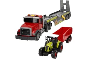 ColorBaby Speed & Go Trailer leksaksbil, inklusive traktor med släpvagn, friktionssystem, skala 1:14, ljus och ljud, leksaker