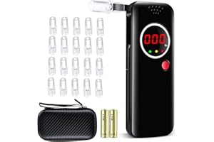 Aranknew Etilometro,Portatile Test dell'alcool, Professionale Alcool Test con Sensore Semiconduttore, LCD Display e 20 Boccagli