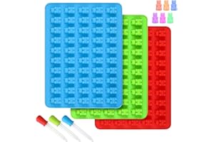 DGN 3 Pièces Moule à Bonbons en Silicone,Moules à Bonbons en Silicone,150 Cavités Moules à Forme De Oursons,Moules à Bonbons en Forme D'Ours en Gélatine avec 3 Compte pour Chocolat,Bonbons,Pudding,Gelée