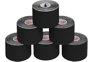 ‎ALPIDEX ALPIDEX Kinesiologie Tape 1/3/ 6/12 Rollen Viele Farben 5 m x 5 cm Anwendungsbroschüre Elastisch Wasserfest Hautfreundlich Physio Muskel Tape Set, Farbe:schwarz, Menge:6 Rollen