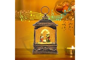 iLitLuk Wassergefüllt Wirbelnder Glitter Musikalische Laterne Krippenspiel Schneekugel Retro-Stil LED Wasserspinner Laterne mit 6-Stunden-Timer USB- und Batteriebetrieb 3D-Figuren aus Harz 20cm groß