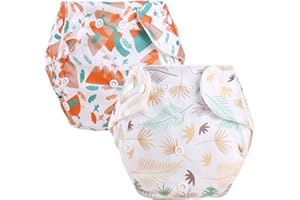 DOKRIN Couches-culottes anti-fuite bébé fille,Couches-culottes anti-fuite bébé garçon,Lot de 2 couches lavables pour bébé, imperméables, avec boutons-pression imprimés
