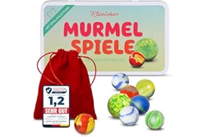 Kleintober Premium Murmeln I Glasmurmeln I Murmelspiel in Metalldose I Murmeln Kinder I mit Anleitung für Spiele und Transportbeutel I Murmel Klassiker, teils handgemacht I Kinder Geschenke