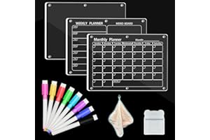 Direct Wicker Magnetic Fridge Calendar, 3 Set Acrylic Magnetic Fridge Board Weekly Planner Fridge 16"X12" Clear Fridge Meal Planner Acrylic Dry Erase Board Calendar with 8 Markers