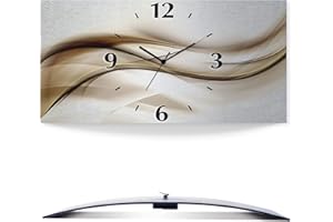 ‎ARTLAND ARTLAND Wanduhr ohne Tickgeräusche Alu Funkuhr 50x25 cm Eckig Lautlos 3D Design Welle Abstrakt Modern Ausgefallen T9LI