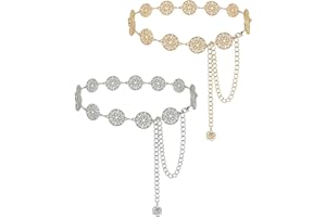 LINKIDEA Plus Size Chain Belt for Women, 2 Pack Hollow Round Pieces Metal Body Chain, Extra Long, Adjustable Chunky Belt