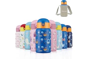 Autsel 400ml Botella Agua Niños Acero Inoxidable con Pajita Reutilizable Botella Termica Infantil Sin BPA para la Escuela
