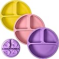 WeeSprout Suction Plates for Babies & Toddlers | 100% Silicone | Plates Stay Put with Suction Feature | Divided Design | Microwave & Dishwasher Safe | 3 Pack