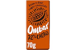 Vegan Chocolate Bar - Ombar 72% Dark Chocolate - Organic Fair Trade Chocolate - Dairy and Gluten Free - Raw Cacao - 70g - Single Bar