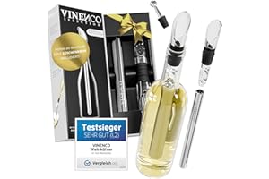 VINENCO Weinkühler Set, Flaschenkühler + Dekanter 3-in-1 Premium Wein Zubehör: Edelstahl Flaschen-Weinkühlstab + Dekantier-Belüfter + Ausgießer | Bar Geschenk Frauen Männer, Rot- Weißwein Geschenkset