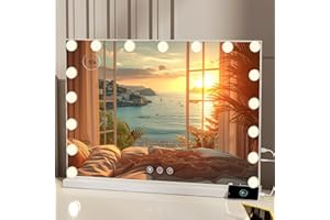 ‎SAIMEIHOME Schminkspiegel mit Beleuchtung Hollywood Spiegel mit 17-LED, 3 Farbtemperatur Licht, Enstellbare Helligkeit, Touch Control Schminkspiegel mit 10X Lupe, Tischplatte oder Wandhalterung - 70x55cm Weiß