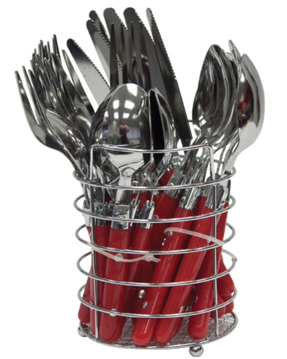 24 pcs Round Cutlery Set Stainless Steel With Coloured Plastic Handles