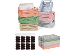 Aiuuee 6 Pzi Cassette Plastica, 25x16x10cm Grande Cassetta Pieghevole in Plastica, Impilabili Cestino Scatole Portaoggetti per Ufficio Cucina Bagno Camera da Letto (Multicolore)