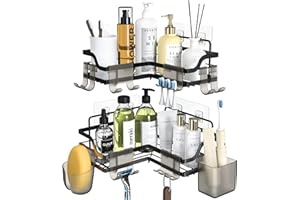 OETAMS Mensole Doccia Senza Foratura, 2 Pezzi Angolare Mensole Bagno Acciaio Inox, Portaoggetti Doccia Adesive, Mensola Doccia Adesive Nero