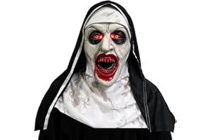 TETSMG Halloween Maske, Halloween Masken The Nonne Maske mit Roten Lichtern und Gruseligen Geräuschen, Halloween Maske Nonne Cosplay Kostüm Gruselige Halloween Deko, Halloween Latex Maske für Unisex