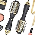 LANDOT Hair Dryer Brush, Lightweight Heated Hair Brush, One-Step Air Stylers and Volumizer Blow Dryer for Drying Straightening Curling Volumizing (Black/Gold)