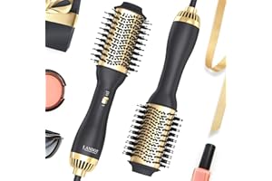 LANDOT Hair Dryer Brush, Lightweight Heated Hair Brush, One-Step Hot Air Stylers and Volumizer Blow Dryer for Drying Straightening Curling Volumizing (Black/Gold)