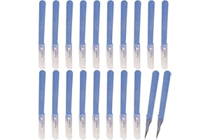 ATODAKA 20 Stück Skalpellklingen, Skalpellmesser mit Skalpell-Griff, Kunststoff Chirurgische Skalpellmesser, Skalpellklingen Aus Karbonstahl, Ersatzklingen mit Schutzkappe, Einzeln Steril Verpackt (Blau)