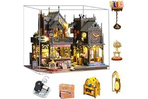 HJBHDOLL Magiczny domek dla lalek "zrób to sam", miniaturowy zestaw do budowania, magiczny zamek, puzzle z meblami LED, kreatywne dziecko, nastolatek, prezent urodzinowy (plus osłona przeciwpyłowa i pozytywka)