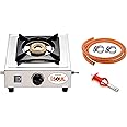 I-SOUL Heavy Stainless Steel Single Burner Gas Stove with 1.5m Orange Isi Gas Pipe & Lighter (Manual Ignition)