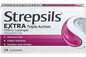 Strepsils Extra Triple Action Cherry Lozenges, 24 Count, Fast Sore Throat Relief, Soothes In 5 Minutes, Enhanced Pain Management, Effective Discomfort Medication