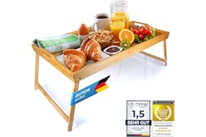 GOODS+GADGETS Plateau de Petit déjeuner en Bambou, Plateau de Service Table de lit avec Pieds Pliables - également utilisable comme lapdesk, Table pour Ordinateur Portable (XXL Naturel)