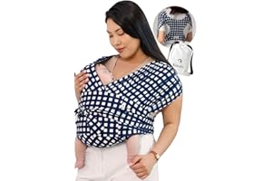Konny Baby Carrier SoftBreeze Luxury Carrier Wrap, Easy to Wear Baby Wrap Carrier, Perfect Essentials Cloths for Newborn Babies up to 44 lbs, (Navy Gingham, M)