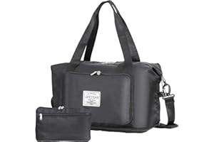 GEEDIAR Foldable Travel Duffle Bag, 45x36x20 Carry On Cabin Bag, Waterproof Expandable Overnight Weekend Gym Tote for Men Women, Black
