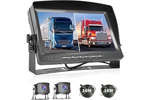 OiLiehu Kit Caméra de recul Filaire Système, Moniteur AHD 1080P de 9 Pouces, Écran LCD IPS, Double Caméras étanches à Vision Nocturne IP68, avec Rallonges de 2 x 32.8ft, Adaptées aux Camions/SUV/RV