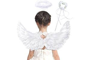 Goenb Ali d'Angelo Luminose, Costume da Angelo per Donne Adulti Ragazze Bambini Ali d'Angelo e Accessori Aureola per Feste di Halloween (Bianco Bambini)