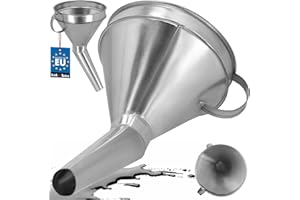 KOTARBAU Embudo de gasolina para coche, de metal, oblicuo, con mango, embudo de gasolina, grande, con colador, embudo de gasolina, embudo de aceite para coche, 170 mm
