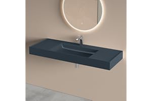 doporro Lavabo Suspendu avec Bonde Vasque à Poser Gris Noir Mat 120x46x12cm Lave Mains Rectangulaire avec Perçage de Robinet Colossum630