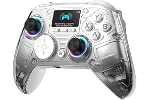 AOC Wireless Gaming Controller for PC/Switch/iOS/Android/PS4, Interactive Screen, Hall Effect Stick & Dual-Mode Trigger, RGB Lighting, Customizable Buttons, Bluetooth/2.4G/Wired (White)