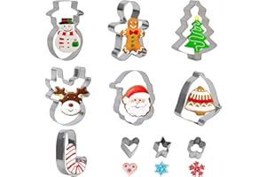 DERAYEE Lot de 10pcs Moule à Biscuit de Noël-Emporte Pièces Noël en Acier Inoxydable pour Décoration de Biscuits, Gâteau, Cookie Pâtisserie- Flocon de Neige, Renne, Arbre de Noël