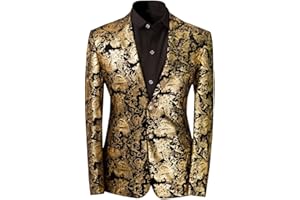 Allthemen Blazer de Lentejuelas para Hombre Chaqueta con Purpurina Dorada Esmoquin de Boda de Corte Entallado