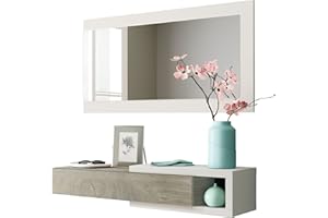 HOMN LIVING Recibidor Moon con 1 cajón y Espejo Color Roble/Blanco, Mueble de Entrada, 95 cm (Ancho) 26 cm (Profundo) 19 cm (Altura)