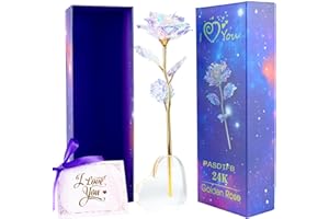 PASDTFB Regalo San Valentin Mujer Rosa 24K Regalos Originales para Mujer Rosa Eterna Regalo Cumpleaños Mujer Rosa de la Galaxia Regalo Madre Amiga Abuela Aniversario Bodas Chapadas en Oro Rosas con Soporte