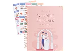 JUNART Beau planificateur et organisateur de mariage, 28 x 24 cm, planificateur de mariage rose détaillé avec autocollants, cadeaux de fiançailles pour les couples nouvellement fiancés, les mariés