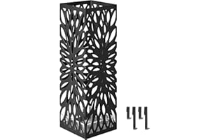 SONGMICS Porte-parapluies, Support pour Parapluies d’Entrée, Carré, en Acier, Organisateur sur Pieds, pour Parapluies et Cannes, avec Réceptacle d’Eau Amovible, 4 Crochets, Noir LUC48B