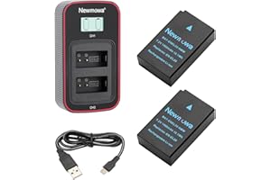 Newmowa EN-EL20 Zapasowa bateria (2 sztuki) i inteligentna ładowarka USB z wyświetlaczem LCD do Nikon EN-EL20, EN-EL20a, Nikon 1 J1,1 J2,1 J3,1 S1,1 V3, Coolpix A, P1000 i Blackmagic Pocket Cinema