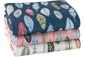 HOULIFE Colorful Feather Pattern Handkerchiefs Ladies 100% 60S Cotton Cute Print Hankies for Womens Girls Students, 3/6 Pieces, 34x34cm/13x13”