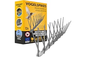 Konzept 11 - Vogelabwehr Spikes aus Kunststoff gegen Tauben, Katzen, Spatzen, Schwalben - Taubenabwehr für Balkon, Garten, Terasse - Vogelschreck 3-reihig, Set 12 Stk.- Grau