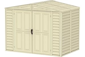 Duramax DuraMate 8 x 6 (3.90 m2) Plastic Garden Storage Shed with Metal Foundation Kit, Skylight kit included, Strong Metal Roof Structure, Maintenance-Free Vinyl Shed - Ivory