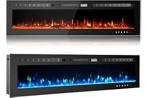 M.C.Haus Elektrischer Kamin, Touchscreen, Glasplatte, Bunte Flamme, Einsatz, Wandmontage, Heizung, Fernbedienung mit Kristall und Log Set, 900/1800 W (178cm, schwarz)