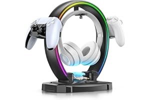KDD Led Kopfhörer Ständer mit 9 Lichtmodi – Gaming Headset Halterung Schreibtisch – Faltbar Controller Halter mit Kabel Organizer - Headset und Controller Haltrung für Gamer PC Gaming Zubehör