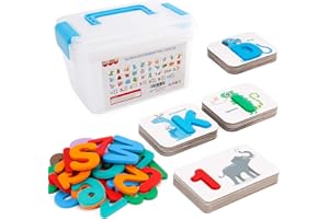 NASHRIO Alphabet and Number Flash Cards, Learning Flashcards for 3 Year Old Boys and Girls, Preschool Puzzle for Kids, Learning ABC Flash Cards with Animals, 36 Cards and 37 Wooden Blocks for Toddlers