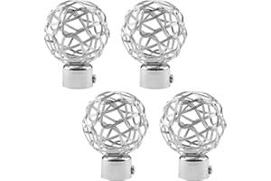 UFURMATE 4Pcs Curtain Finials, Decorative Hollow Drapery Rail Pole Head Cap Metal Curtain Rod Pole Ends for Diameter 25mm/0.98" Rods(Silver)