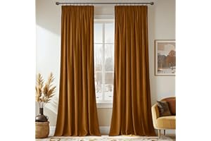 MIULEE Golden Brown Velvet Pencil Pleat Darkening Curtains for Bedroom 2 Panel Set, Super Soft Luxury Home Decor Living Room, Thick Room Darkening Curtains 90 Drop, Each 90 x 90 Inche