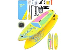 FIVELAKE Tavola gonfiabile per adulti, 335 cm, con accessori per paddleboard SUP, pagaia regolabile, pompa, zaino da viaggio, guinzaglio, borsa impermeabile